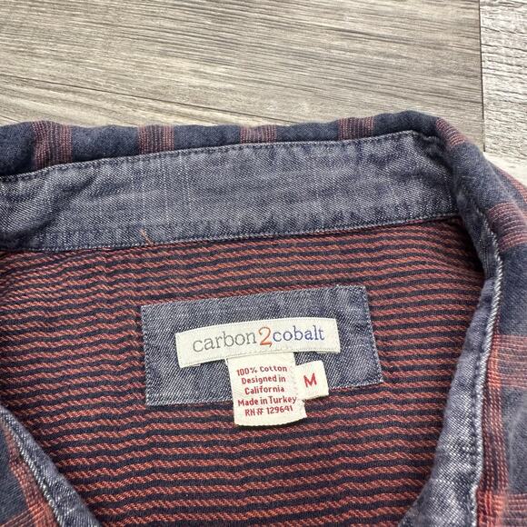 Carbon2Cobalt Red Gray Mens M Relaxed Fit Textured Plaid Rugged Button Up Shirt‎ - Picture 4 of 9